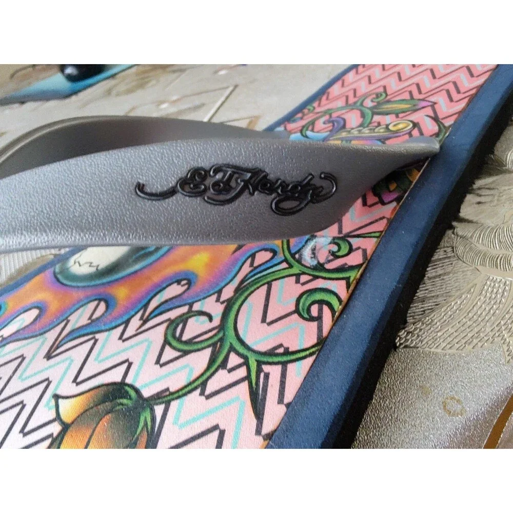 Rare Vintage Unique Men's Ed Hardy by Christian Audigier Flip Flops Size 11 / 12